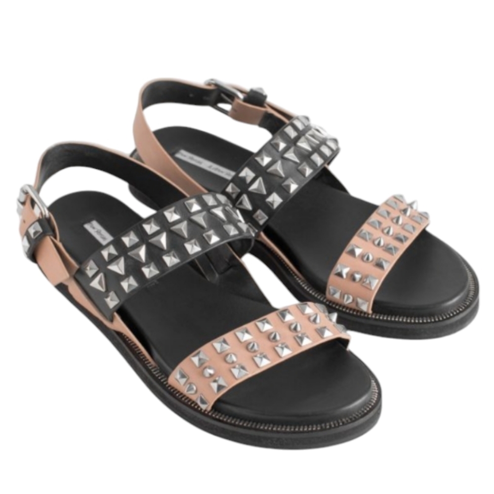 & Other Stories Black Tan Studded Sandals -Size 38 - US 7 Like New - Picture 2 of 7